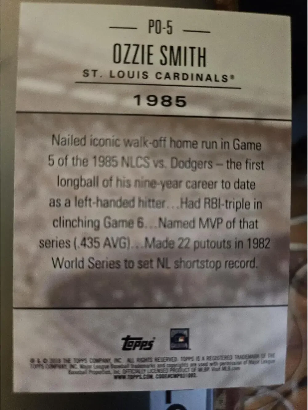 Ozzie Smith Post Preeminence PO-5 2018 Topps Update [1985] St Louis Cardinals - Picture 2 of 2